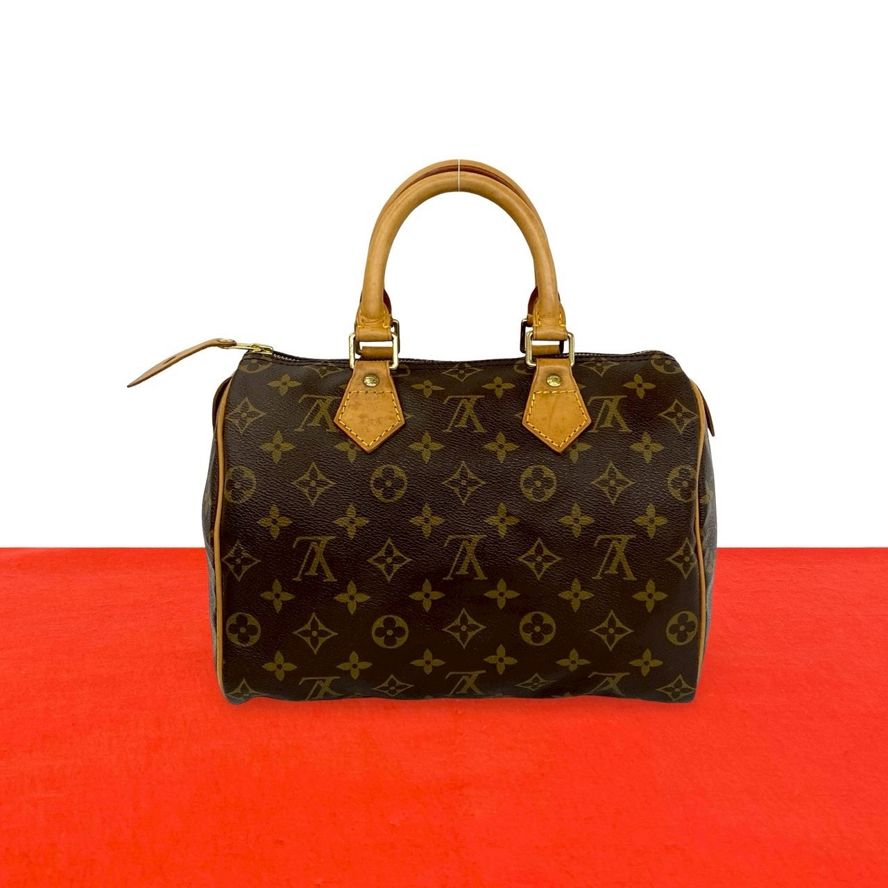 LOUIS VUITTON ルイヴィトン スピーディ 25 モノグラム レザー PVC ハンドバッグ ブラウン
 151-5