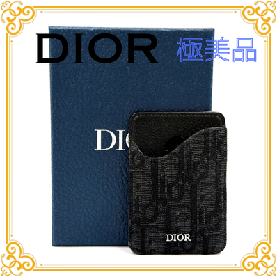 ■極美品■ DIOR ディオール オブリーク サドル マグネット カードホルダー ブラック 黒 レザー カード入れ 小物 アクセサリー レディース