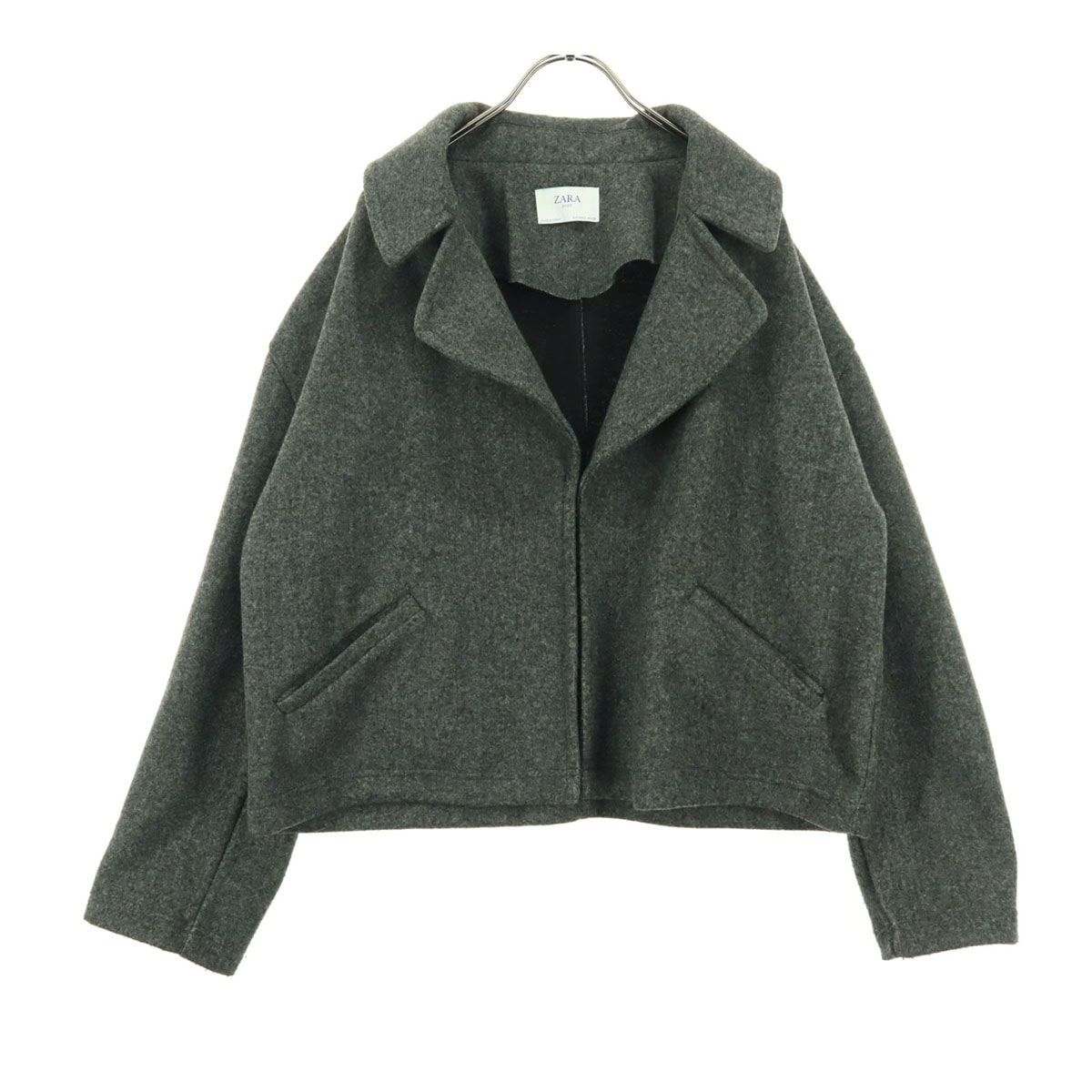 ZARA BASIC ザラベーシック 長袖 ボタンレス ショート丈 ジャケット S グレー