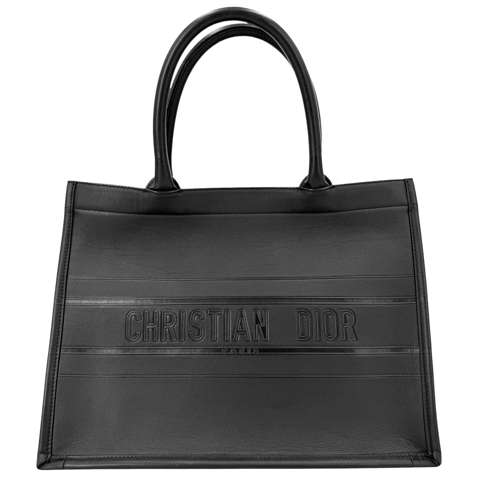 Christian Dior クリスチャンディオール トートバッグ ブックトート ミディアム 肩掛け カーフ    ブラック 黒 レディース【中古品】