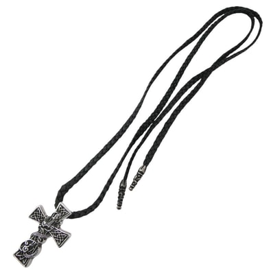 CHROME HEARTS クロムハーツ(原本無) ネックレス CELTIC CROSS XS ケルティッククロス w/レザーブレード ネックレス シルバー系 ブラック系【中古】