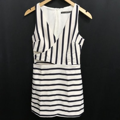 ザラ/ZARA★ノースリーブ/オールインワン【レディースM/白×黒/white×black/ボーダー】ミニ丈ワンピース/短パン/Tops/Shirts◆SBH880