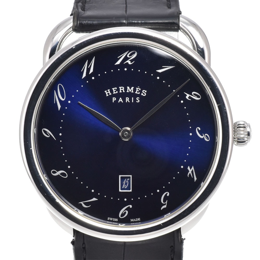 エルメス HERMES AR7Q.810 アルソー デイト ブルー クォーツ ユニセックス 良品 腕時計 M#151042