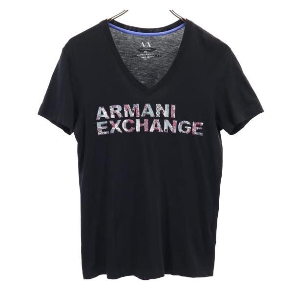 ARMANI EXCHANGE アルマーニエクスチェンジ ロゴプリント 半袖 Vネック Tシャツ XS 黒