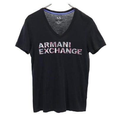 ARMANI EXCHANGE アルマーニエクスチェンジ ロゴプリント 半袖 Vネック Tシャツ XS 黒