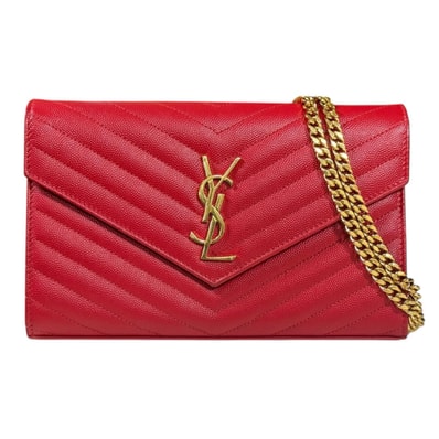 サンローラン カサンドラ クラシック ショルダーバッグ レザー 377828 レッド レディース SAINT LAURENT 中古