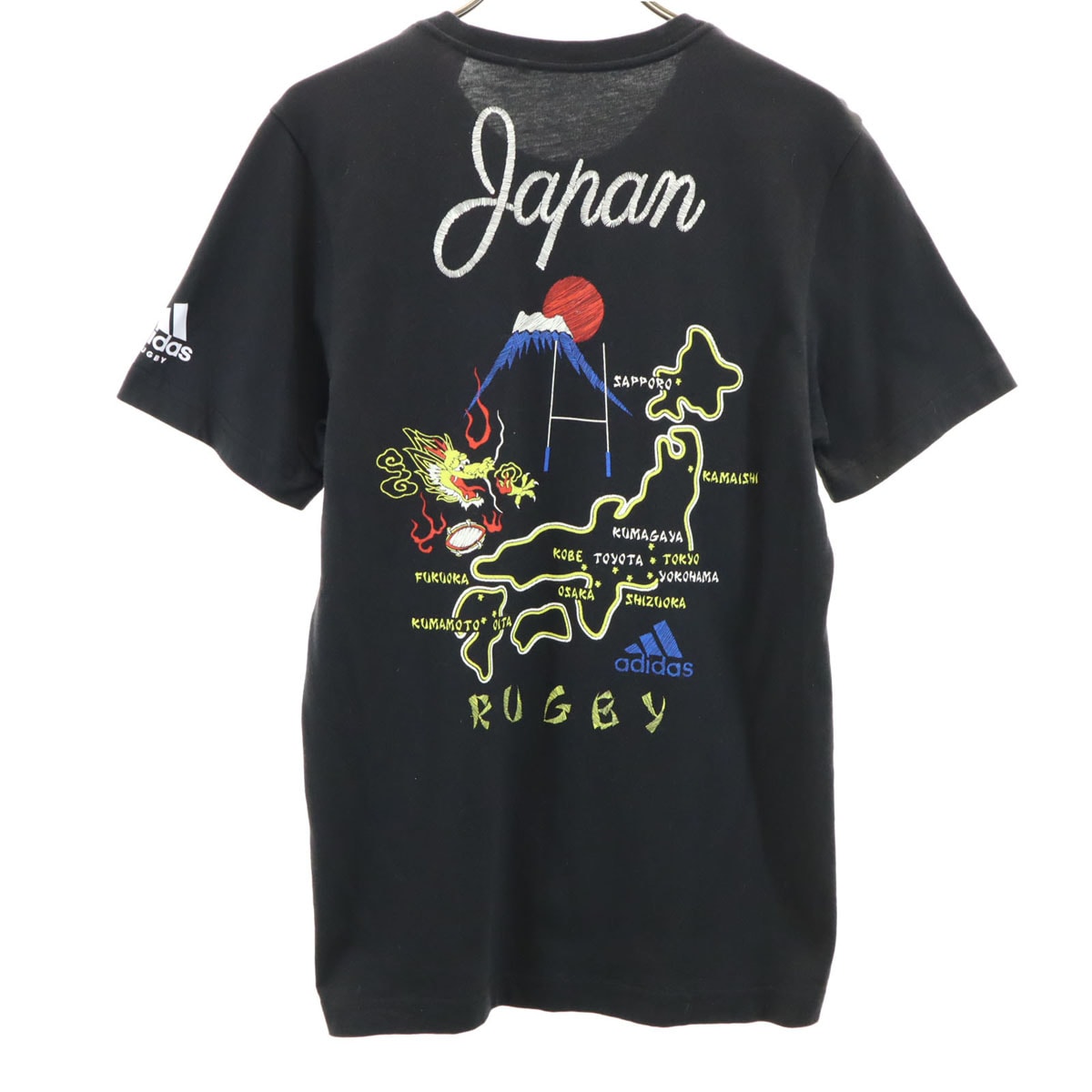 adidas アディダス スカジャン プリント 半袖 Tシャツ S ブラック