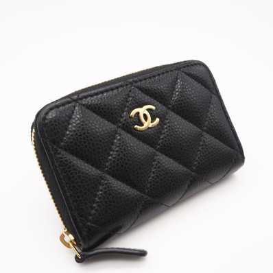 美品 CHANEL シャネル キャビアスキン クラシック ジップ コインパース AP0216 コインケース ブラック キャビアスキン レディース