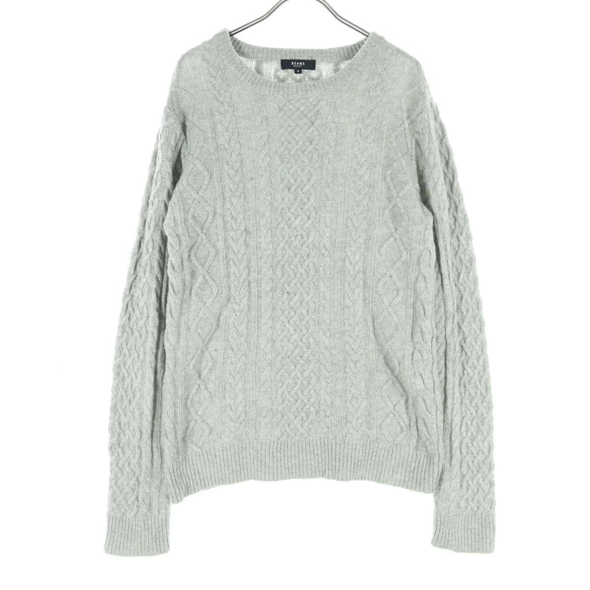 BEAMS HEART ビームスハート ケーブル編み 長袖 セーター M グレー フィッシャーマン