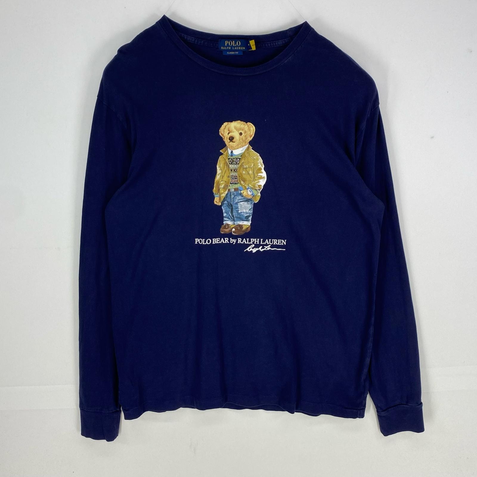 古着 ポロ・ラルフローレン POLO RALPH LAUREN 長袖Tシャツ クルーネック ポロベア ロンT M  ネイビー系 メンズ