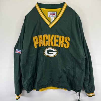 古着 チャンピオン Champion ジャケット パッカーズ ナイロンプルオーバー ピステ NFL Vネック 2XL グリーン系 メンズ