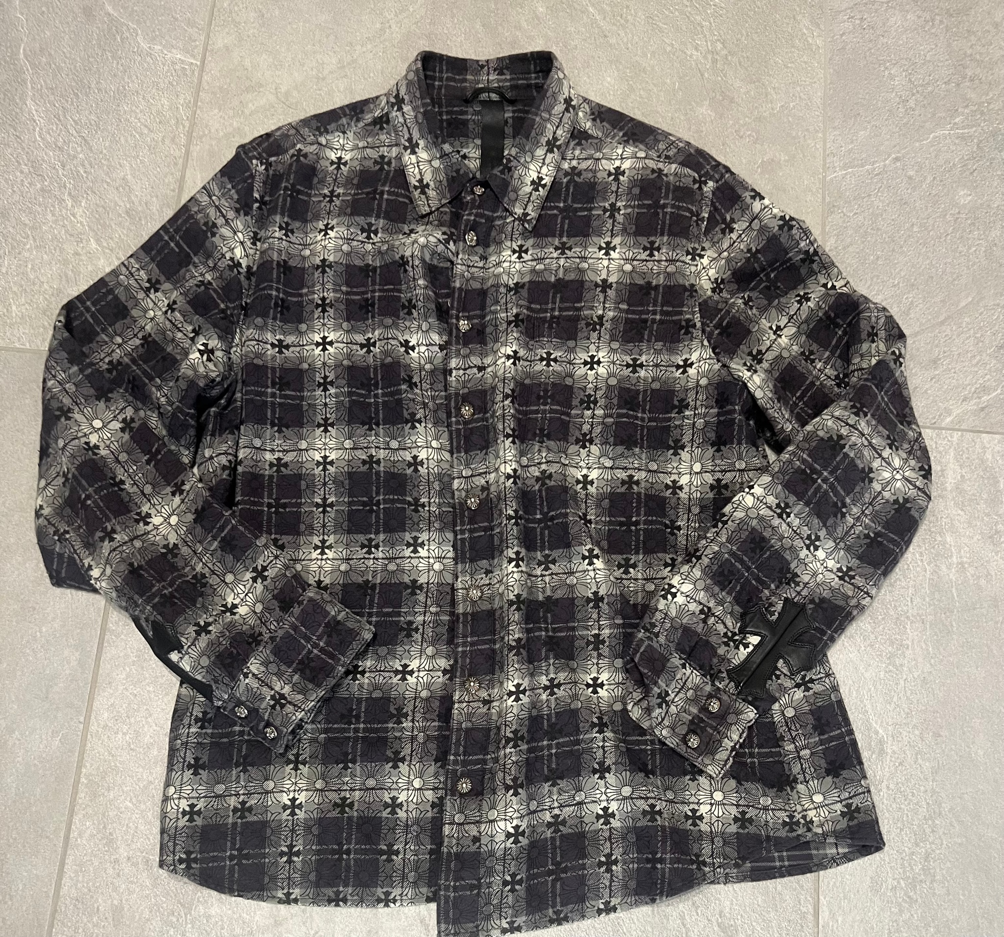Chrome Hearts Loose End Cross Patch Cross Pattern Check L/S Shirt "Black/Silver"