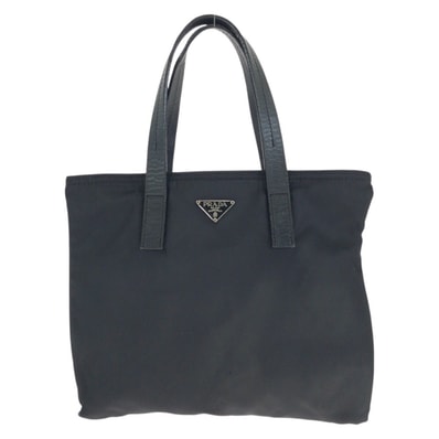 美品 PRADA プラダ テスート 三角ロゴプレート ブラック 黒 シルバー金具 ナイロン レザー/ ハンドバッグ 男女兼用 601898 【中古】