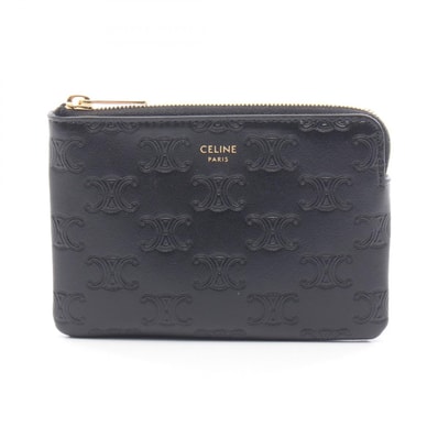 セリーヌ CELINE トリオンフ キーリング付き コインケース 財布 レザー レディース ブラック系 10C663 【中古】