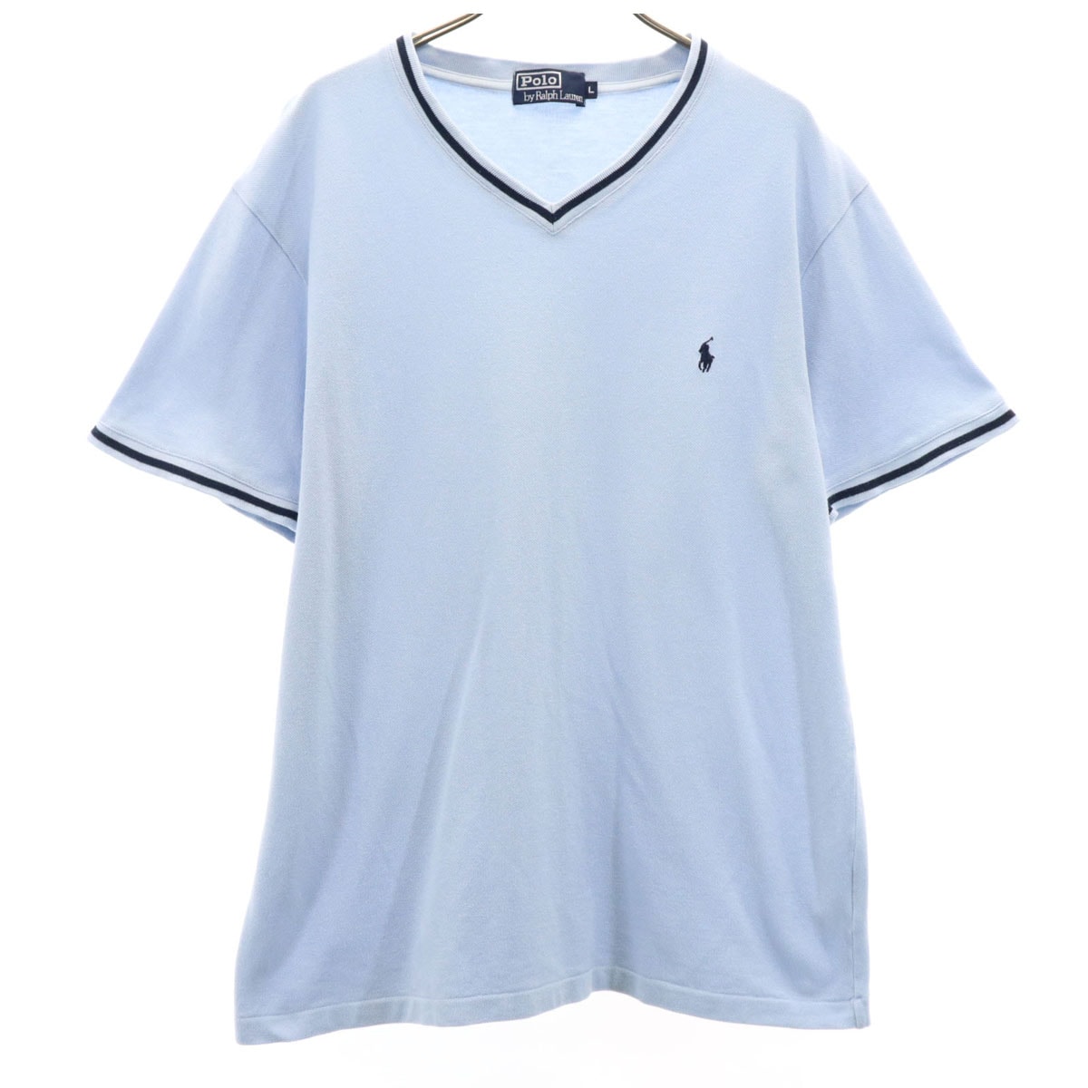 Polo by Ralph Lauren ポロバイラルフローレン 日本製 半袖 Vネック Tシャツ L ブルー系