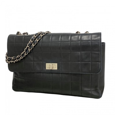 ★SALE【6db1541-k】シャネル ショルダーバッグ 2.55/チョコバー Wチェーン ラムスキン ブラック シルバー金具【中古】レディース