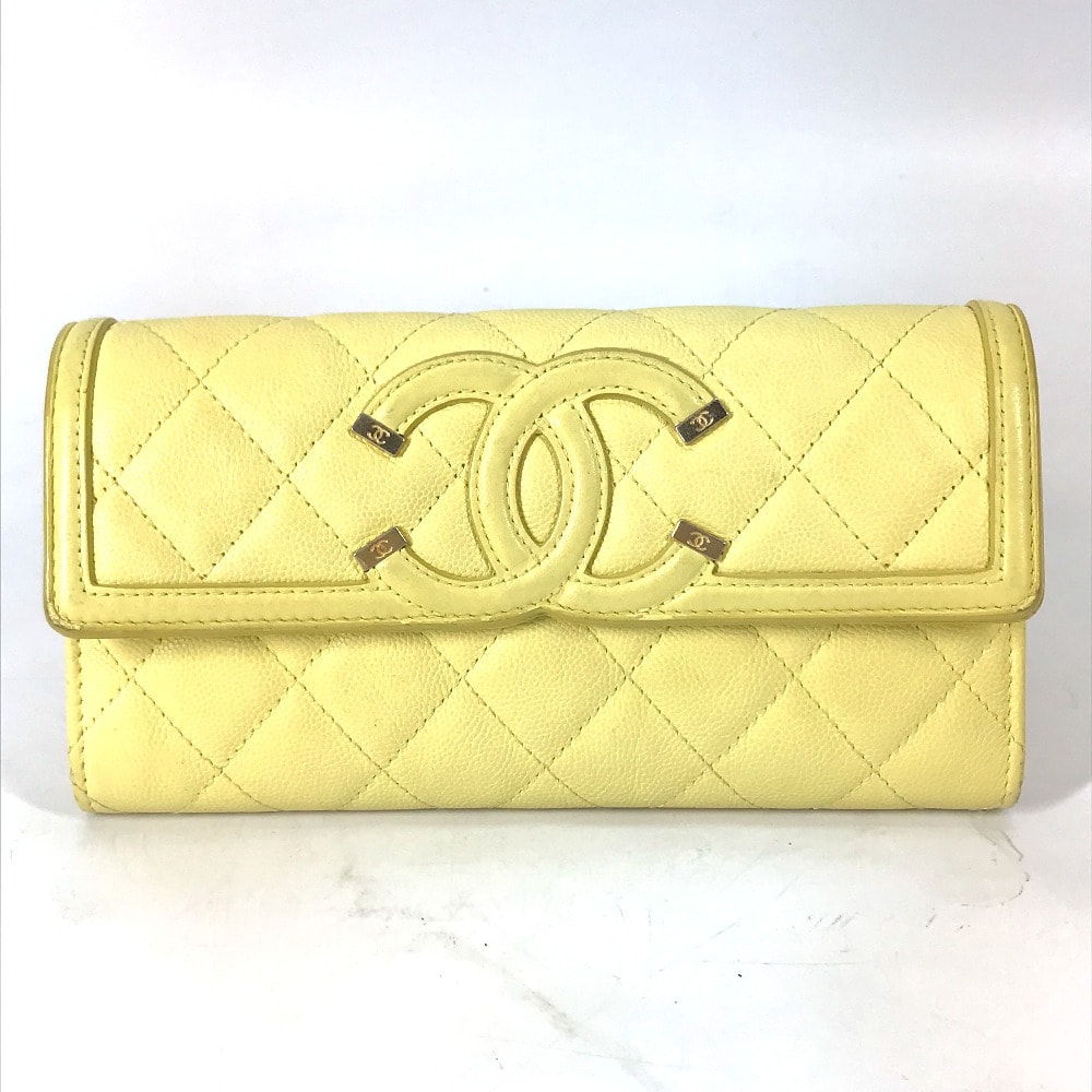 シャネル CHANEL フィリグリー CC ココマーク ロングウォレット 2つ折り 長財布 キャビアスキン イエロー