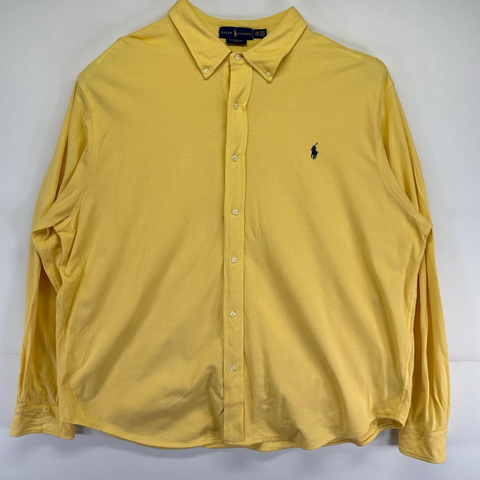 古着 00’s/00年代 ラルフローレン RALPH LAUREN 長袖シャツ 大きいサイズ 鹿子生地 ワンポイントロゴ  3XB  イエロー メンズ