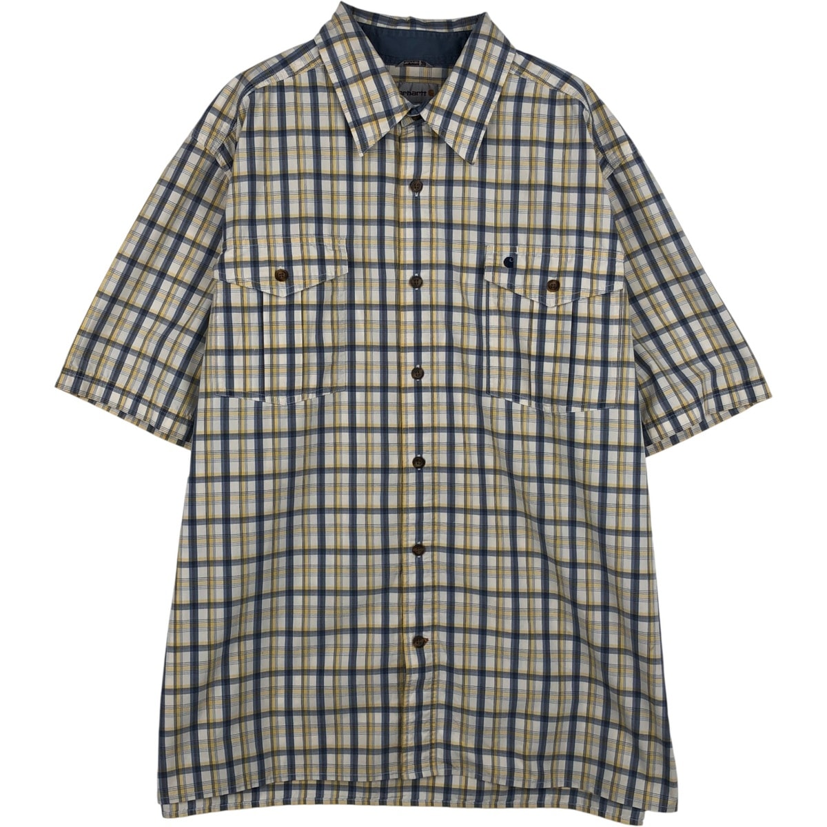 古着 カーハート Carhartt RELAXED FIT チェック柄 レギュラーカラー フラップポケット ボックスシャツ半袖 ワークシャツ メンズXL相当/eaa641216