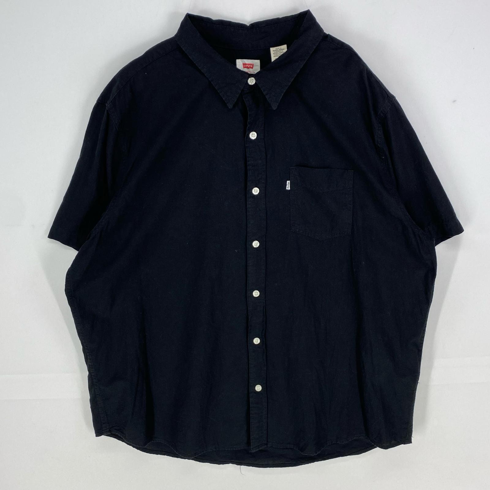 古着 リーバイス Levi's 半袖シャツ 胸ポケット リネンシャツ ショットスリーブ 大きいサイズ 2XL  ブラック系 無地 メンズ