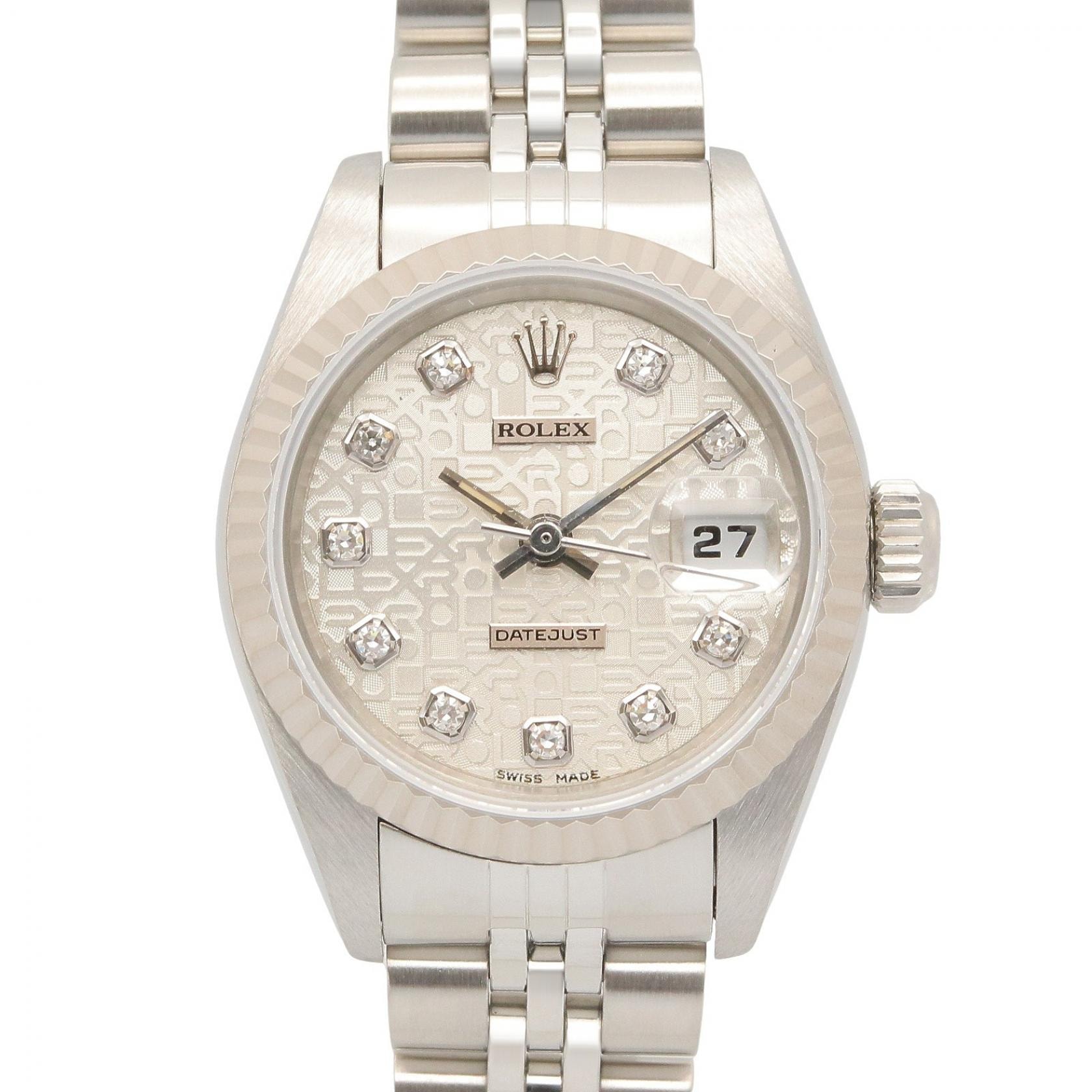 ロレックス ROLEX デイトジャスト 10Pダイヤ T番 シルバー コンピュータ 新ダイヤ 腕時計 時計 K18WG(ホワイトゴールド) ステンレススチール ダイヤモンド レディース シルバー系 コンピュータ/新ダイヤ 69174G 【中古】