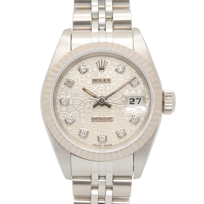 ロレックス ROLEX デイトジャスト 10Pダイヤ T番 シルバー コンピュータ 新ダイヤ 腕時計 時計 K18WG(ホワイトゴールド) ステンレススチール ダイヤモンド レディース シルバー系 コンピュータ/新ダイヤ 69174G 【中古】