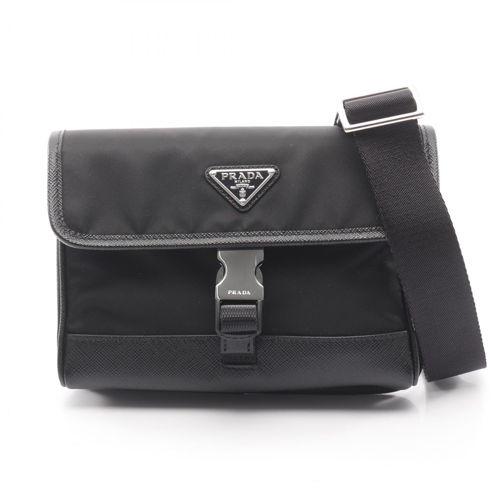 プラダ PRADA RE NYLON TESSUTO+SAFFIANO スマホケース ショルダーバッグ バッグ ナイロン サフィアーノレザー メンズ ブラック系 2ZH1082DMHF0002 【新品】