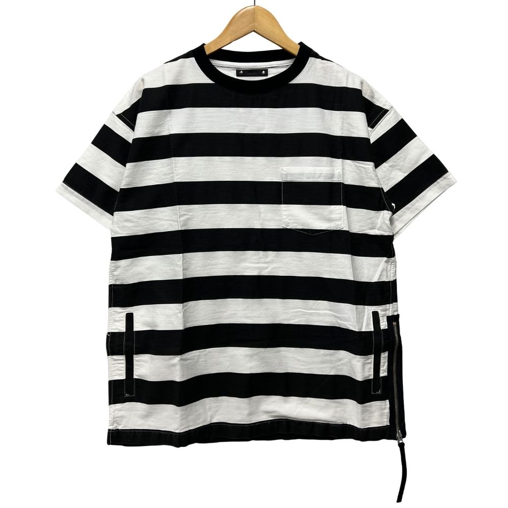 MINEDENIM マインデニム 2008-4002-07-022 左裾ジップ付き ボーダー 半袖Tシャツ 54875