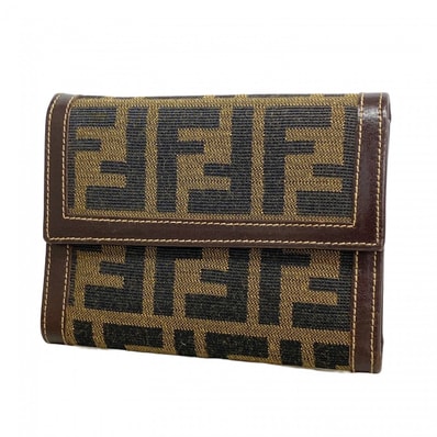 【6ec2852】フェンディ 三つ折り財布 ズッカ ナイロンキャンバス ブラウン ゴールド金具【中古】レディース