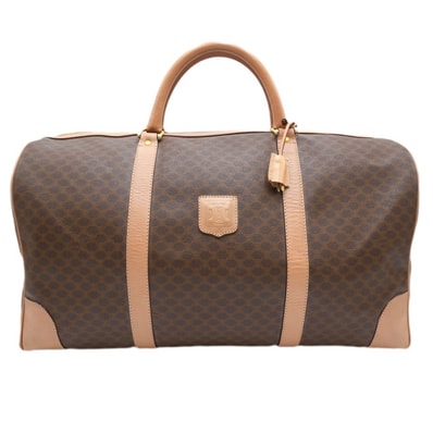 CELINE(セリーヌ)マカダム ヴィンテージ ボストンバッグ トラベルバッグ ブラウン PVC レザー ゴールド金具 大容量 レディース【中古】