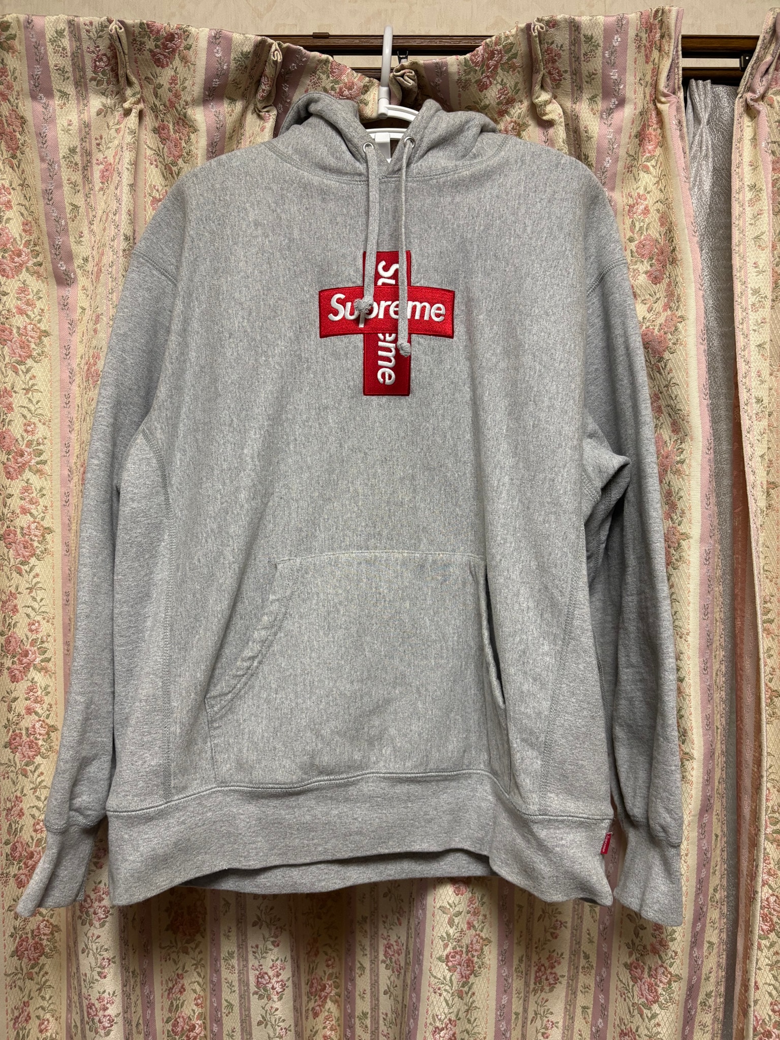 Supreme Cross Box Logo Hooded Sweatshirt "Grey"