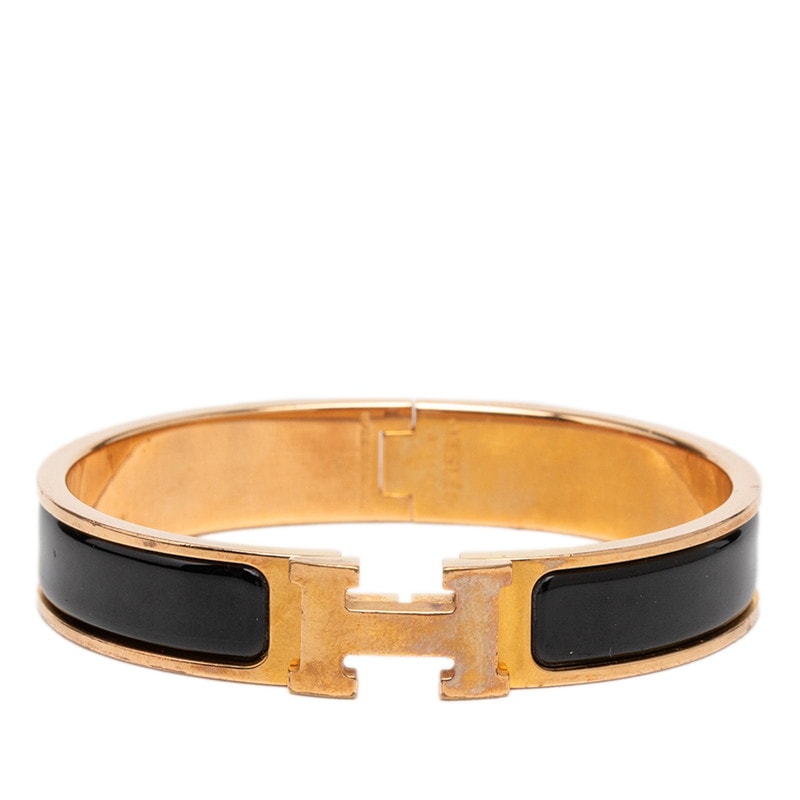 エルメス クリックH GM ブレスレット バングル ピンクゴールド ブラック メタル エナメル レディース HERMES 【中古】