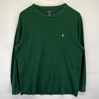 古着 ポロ・ラルフローレン POLO RALPH LAUREN 長袖Tシャツ 大きいサイズ サーマル ワッフル生地 ワンポイントロゴ刺繍 クルーネック 2XL グリーン メンズ