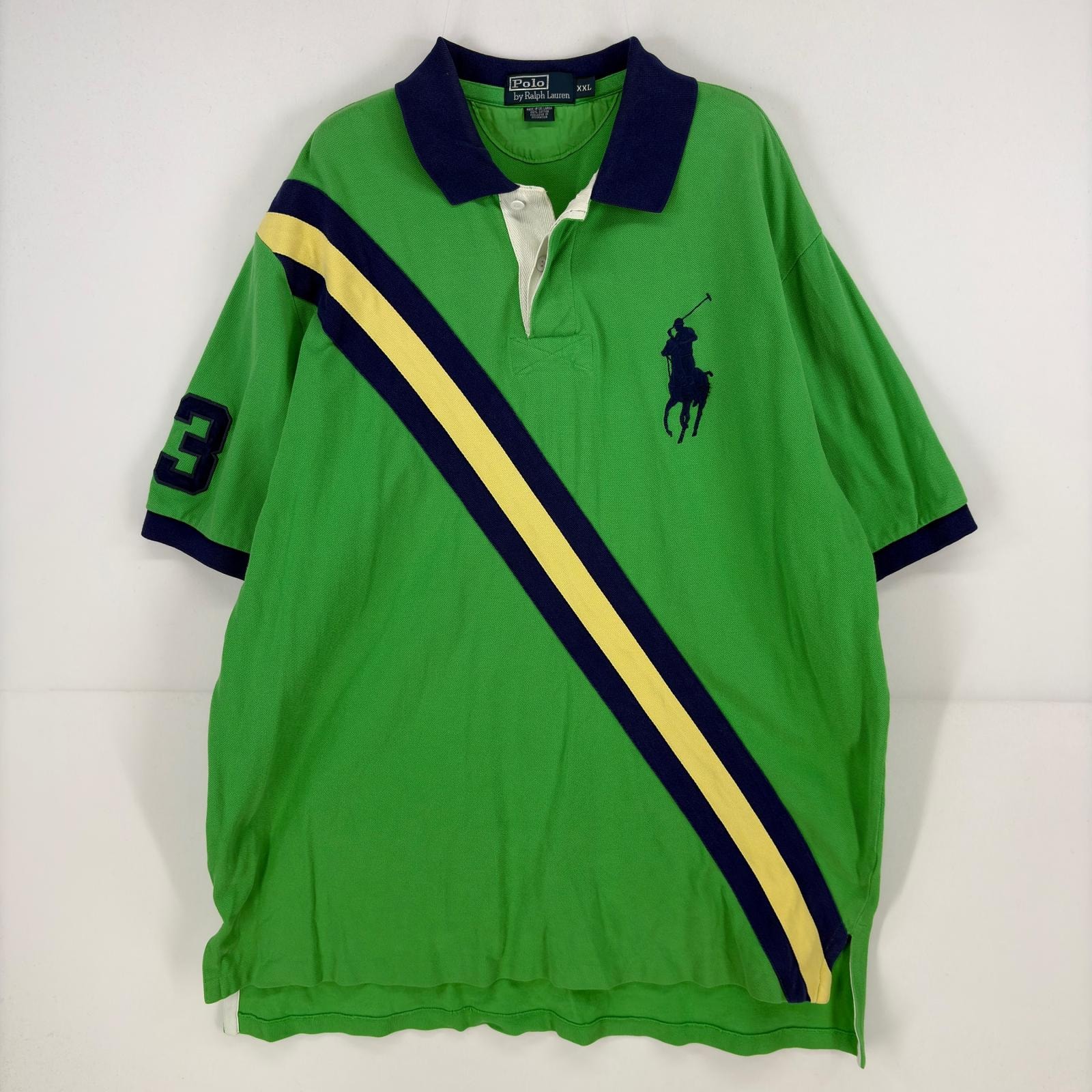 古着 ポロバイラルフローレン Polo by Ralph Lauren 半袖シャツ ポロシャツ 刺繍 ラガーシャツ ビッグポニー 鹿子 2XL  グリーン メンズ