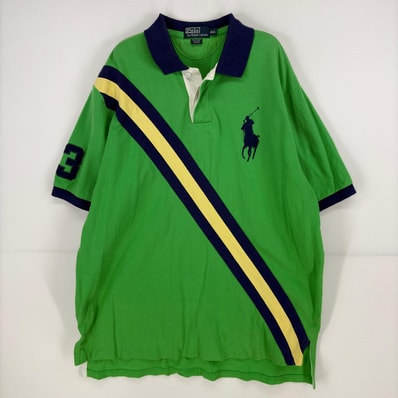 古着 ポロバイラルフローレン Polo by Ralph Lauren 半袖シャツ ポロシャツ 刺繍 ラガーシャツ ビッグポニー 鹿子 2XL グリーン メンズ