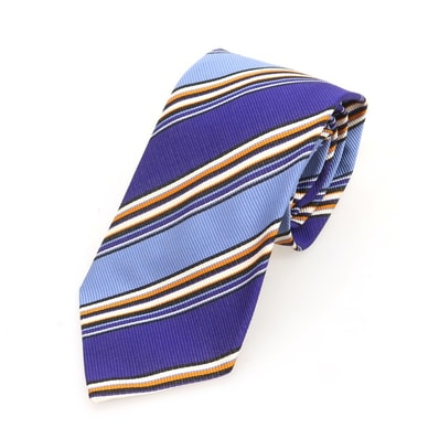 【中古】【未使用】エトロ ETRO シルクコットン ストライプ柄ネクタイ スマルトブルー系【メンズ】
