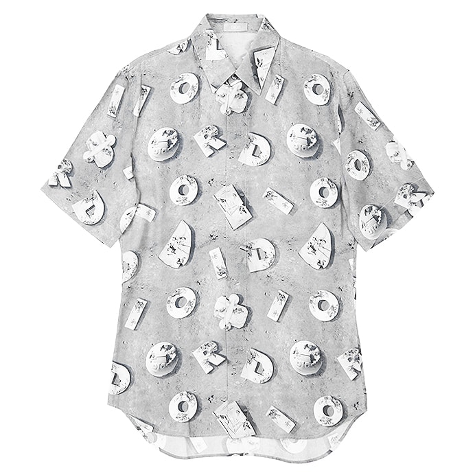 新品同様 ディオール 2020年製 フライフロント ショートスリーブ 総柄 半袖シャツ メンズ グレー 37 Dior