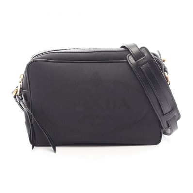 プラダ PRADA LOGO JACQUARD ロゴジャガード ショルダーバッグ バッグ キャンバス レザー レディース ブラック系 【中古】