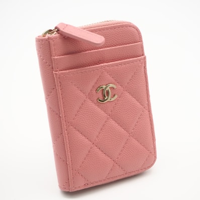 美品 CHANEL シャネル マトラッセ クラシック ジップ コインパース AP1650 コインケース ピンク キャビアスキン レディース