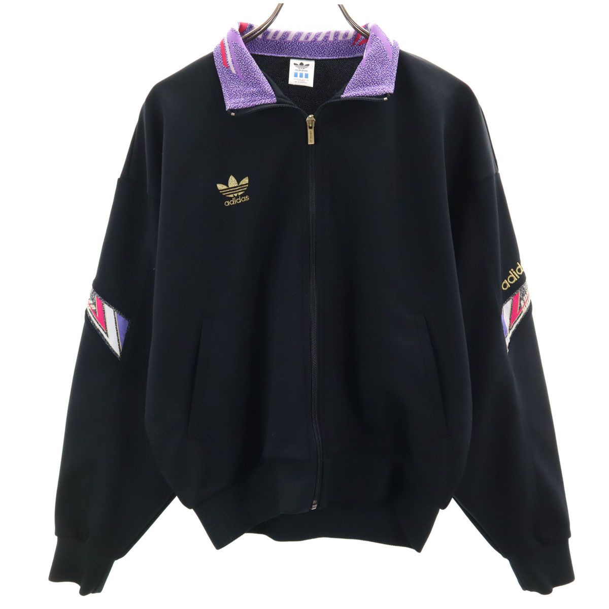 adidas - アディダス 80s トレフォイルロゴ デサント製 ヴィンテージ トレーニング 長袖 トラックジャケット L ブラック系 adidas メンズ adidas - 80s アディダス トレフォイル ロゴ 刺繍 ジャージ