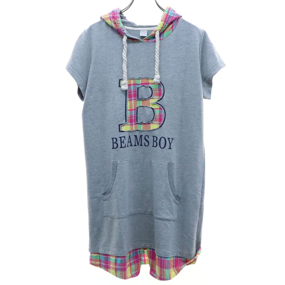 BEAMS BOY ビームスボーイ 半袖 薄地スウェット ワンピース F グレー フード付