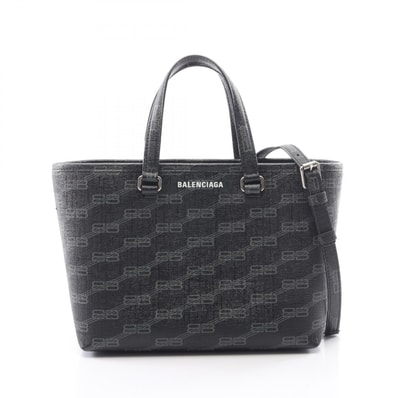 バレンシアガ BALENCIAGA シグネチャー スモール ショッパー 2WAY ハンドバッグ バッグ PVCコーティングキャンバス レディース ブラック系 / グレー系 702699 【中古】