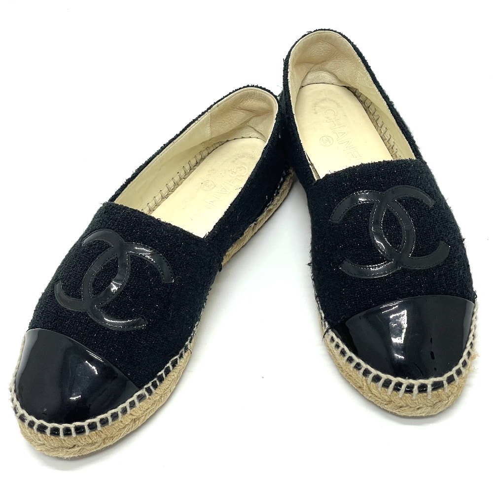 シャネル CHANEL エスパドリーユ G29762 CCココマーク フラットシューズ 靴 シューズ スリッポン ツイード ブラック