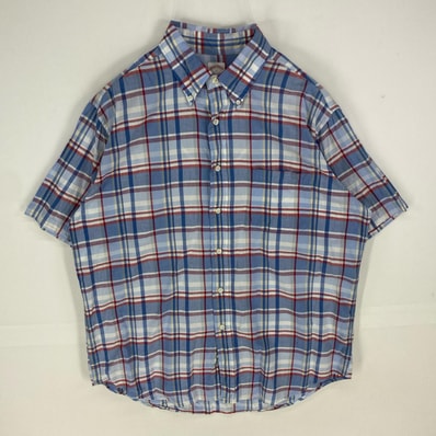 古着 ブルックスブラザーズ Brooks Brothers 半袖シャツ 胸ポケット ボタンダウン ショートスリーブ 1818 L ブルー系 チェック メンズ