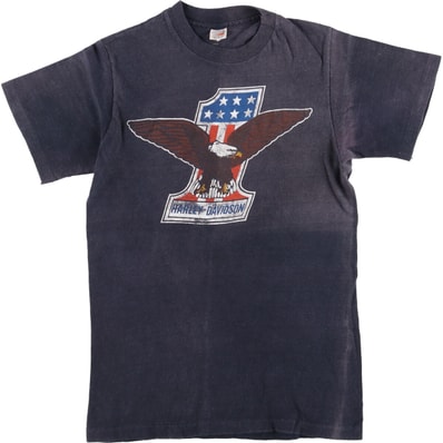 古着 80年代 ヘインズ Hanes 三角タグ 鷲柄 イーグル柄 Harley-Davidson ハーレーダビッドソン モーターサイクル バイクTシャツ USA製 メンズS相当 ヴィンテージ/eaa575925