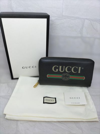 GUCCI Vintage Logo Print Zip Around Wallet "Black"