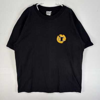 古着 チャンピオン Champion 半袖Tシャツ 両面プリント ロゴ 肉厚 L ブラック メンズ