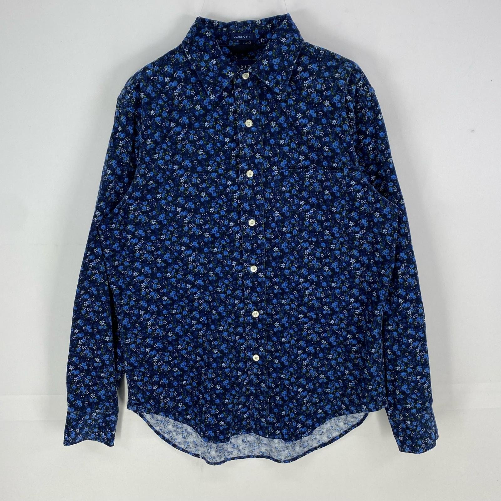 古着 ギャップ GAP コーデュロイ 長袖シャツ ロングスリーブ 胸ポケット S ネイビー系 総柄 メンズ