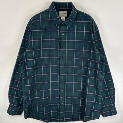 古着 エルエルビーン L.L.Bean 長袖シャツ ボタンダウンシャツ 胸ポケ TRADITIONAL FIT M-REG グリーン系 チェック メンズ