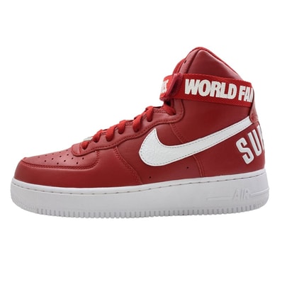 Supreme シュプリーム スニーカー 14AW 698696-610 × Nike Air Force1【フェイクバスターズ鑑定済】ナイキ エアフォース1 ハイ ワールドフェイマス ハイカット スニーカー 27.5cm【新古品】【未使用】【中古】